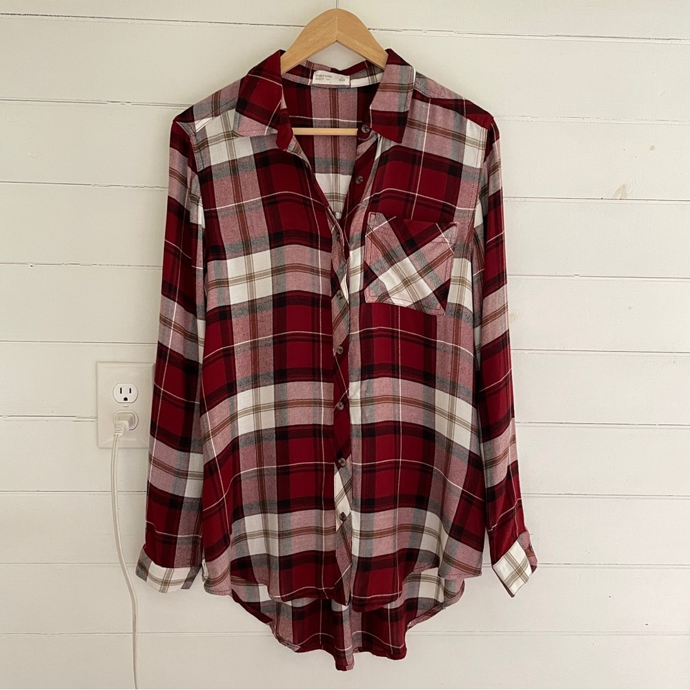 Maurice’s Relaxed Fit Tunic Top Red Plaid